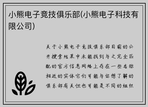 小熊电子竞技俱乐部(小熊电子科技有限公司)
